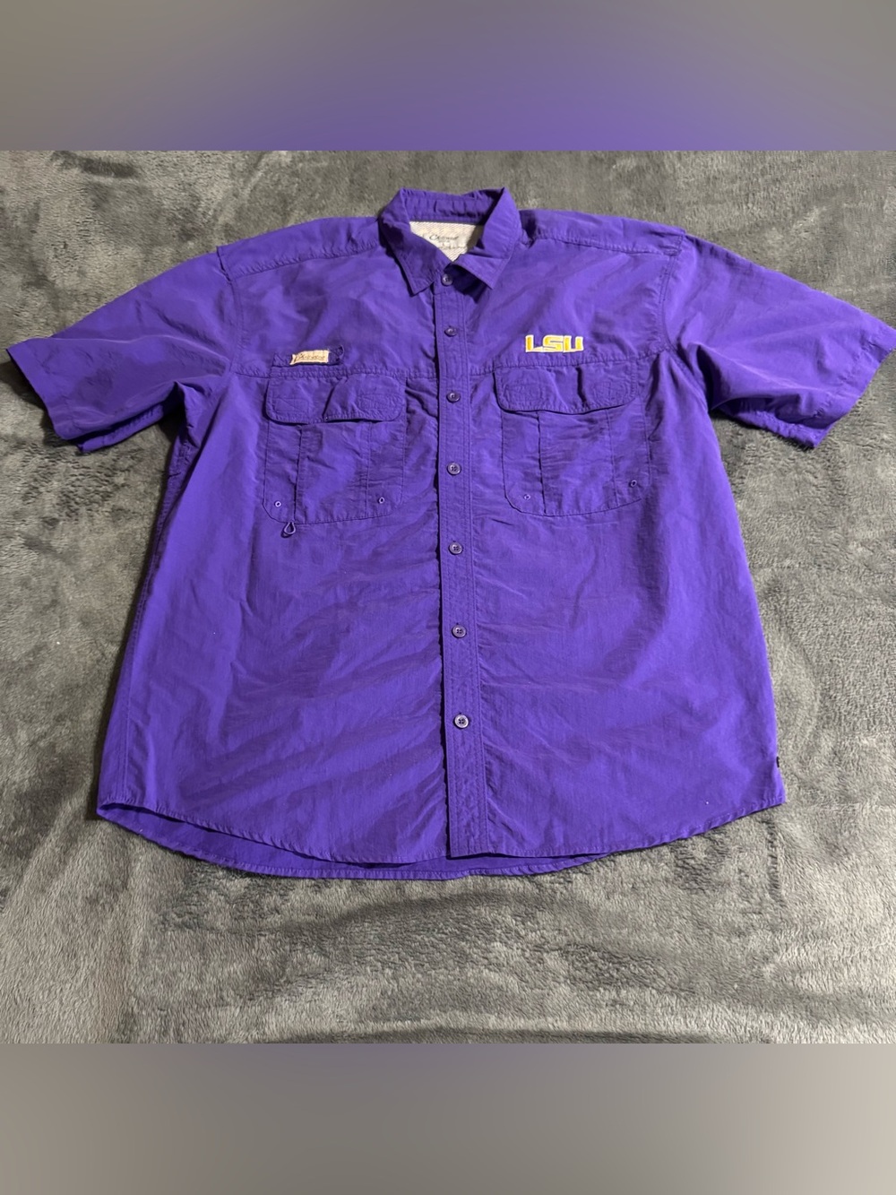 LSU Men's Short-Sleeve Button-Down Utility Shirt - Purple